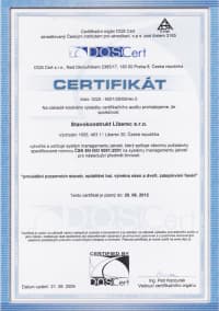 Certifikát ČSN EN ISO 9001-2001